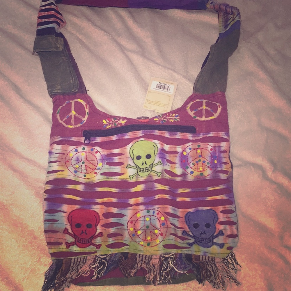 Hobo Bag w/ Skulls and Peace Signs